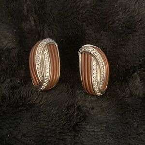 Belle Etoile ETERNO leather, silver and stone hoop post earrings